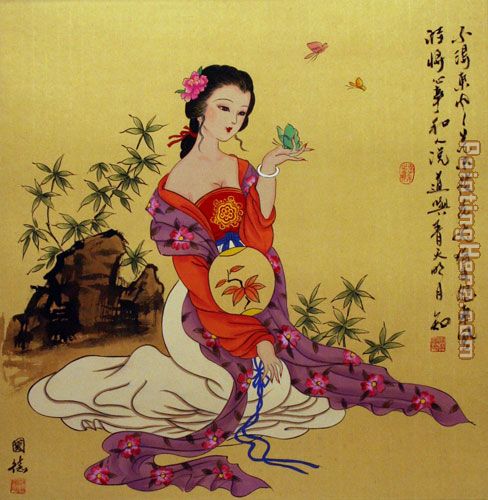 chinese lady with chinees style background painting - 2011 chinese lady with chinees style background art painting